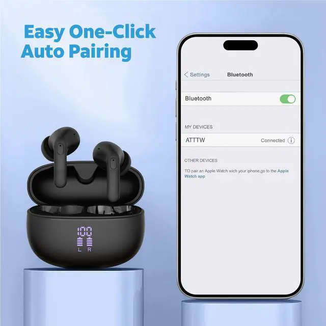 Alt view image 5 of 5 - AT&T Essentials Audio Bundle: Bluetooth Transmitter/Receiver with LED Display & True Wireless Earbuds, 19.5Hr Battery (Black/Black)