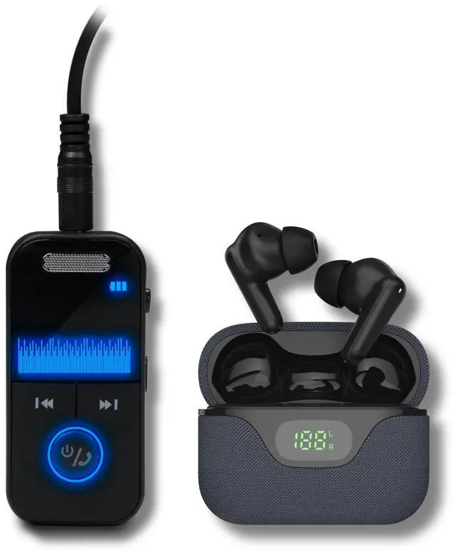 Main image of AT&T Essentials Audio Bundle: Bluetooth Transmitter/Receiver with LED Display & True Wireless Earbuds, 19.5Hr Battery (Black/Black)