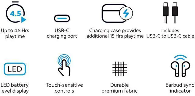 Alt view image 5 of 5 - AT&T Essentials Audio Bundle: Bluetooth Transmitter/Receiver with LED Display & True Wireless Earbuds, 19.5Hr Battery (Black/Black)