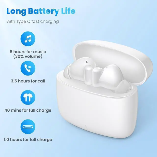 Alt view image 4 of 5 - Wireless Earbuds for Google Pixel 8 9 Pro XL Fold 7 6 A, 5.3 Bluetooth Headphones Noise Canceling Ear Bud with Mic Touch Control HiFi Stereo for iPhone 16 15 Pro Max 14 Galaxy S24 Ultra S23 Fe Flip 6