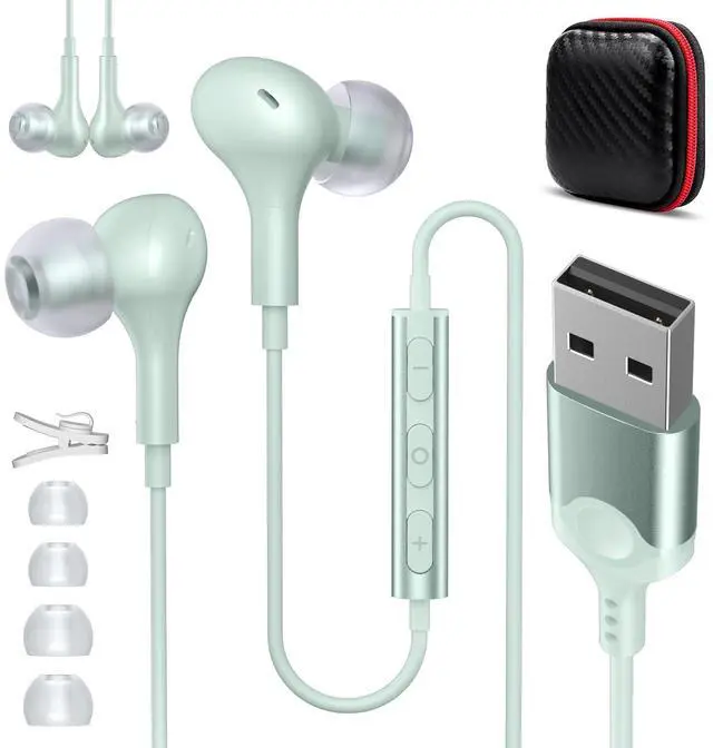 Main image of ASKUBSKU USB Headset with Microphone for PC 7.5 Ft Cable, USB A Headphones for Computer, Wired USBA Earbuds with Mute Stereo Noise Canceling Call Cord Earphones for Laptop for Surface Switch, Green