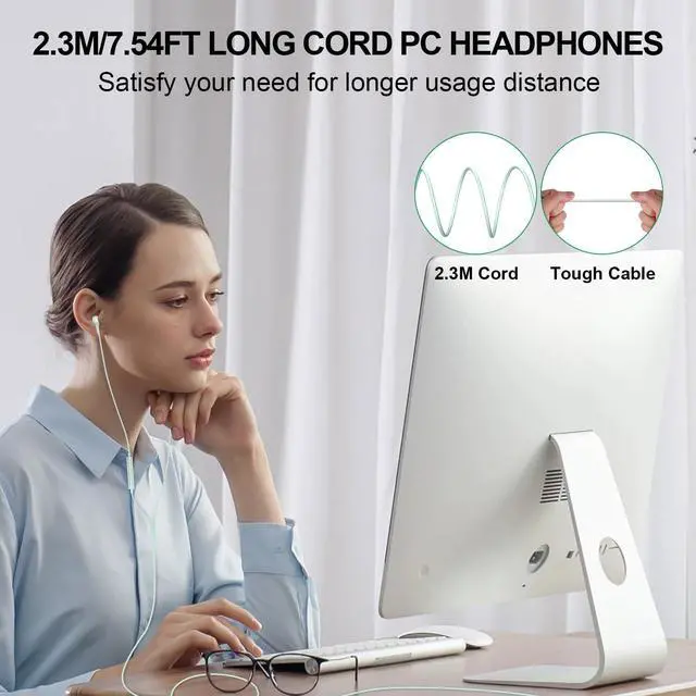 Alt view image 3 of 5 - ASKUBSKU USB Headset with Microphone for PC 7.5 Ft Cable, USB A Headphones for Computer, Wired USBA Earbuds with Mute Stereo Noise Canceling Call Cord Earphones for Laptop for Surface Switch, Green