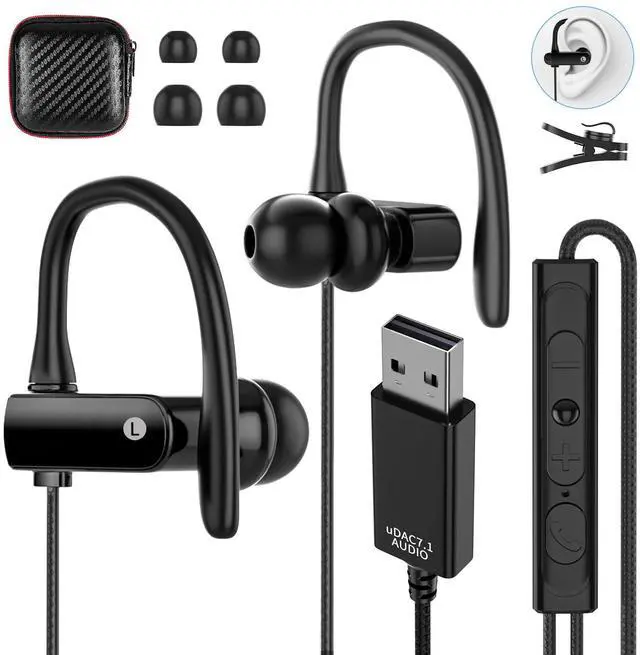 Main image of ASKUBSKU USB Headset with Microphone for PC 8.2Ft Cord, USB A Headphones for School Computer, Wired Earbud Over Ear with Hook Mute Stereo Noise Canceling Cord Earphone for Laptop for Surface Switch