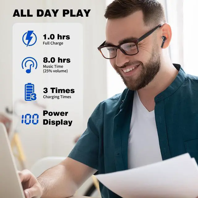 Alt view image 4 of 5 - Wireless Earbuds for iPhone 16 15 Pro Max 14 Plus 13, 5.3 Bluetooth Headphones Cordless Ear Buds with Mic Bass Stereo for Samsung Galaxy S25 Ultra S24 S23 Fe S22 Plus S21 Fold Flip 6 Pixel 9 8 7 Pro