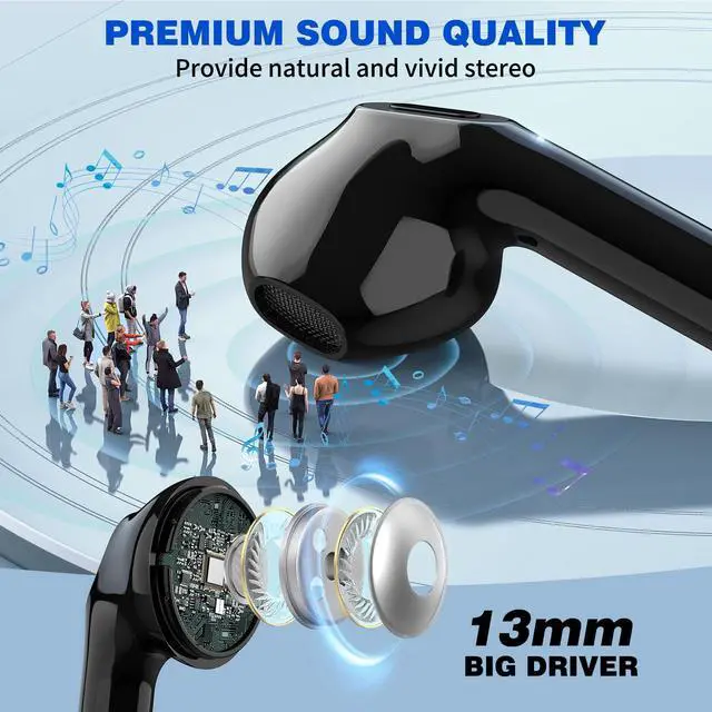Alt view image 3 of 5 - Wireless Earbuds for iPhone 16 15 Pro Max 14 Plus 13, 5.3 Bluetooth Headphones Cordless Ear Buds with Mic Bass Stereo for Samsung Galaxy S25 Ultra S24 S23 Fe S22 Plus S21 Fold Flip 6 Pixel 9 8 7 Pro