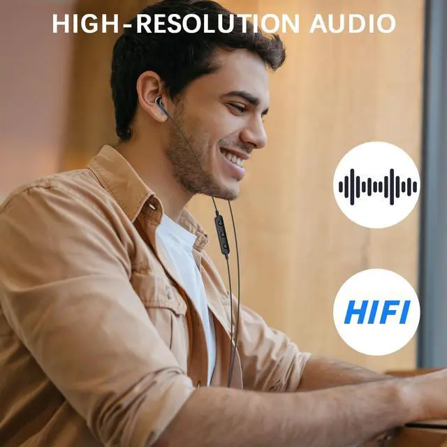 Alt view image 2 of 5 - 3.5mm Headphones Wired Earbuds with Microphone Noise Isolating Earphones HiFi Stereo Clear Call Volume Control Semi in-Ear Ear Buds for Moto G Power G Pure Samsung A14 S10 A12 Nintendo Switch Black