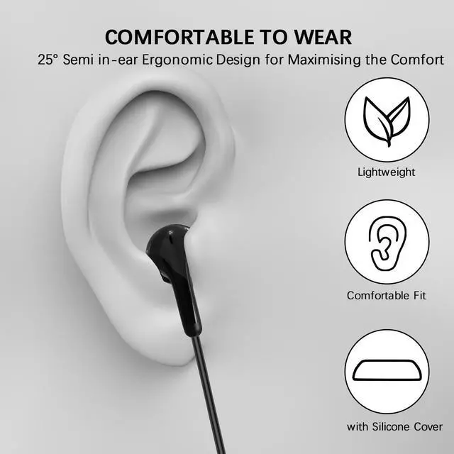 Alt view image 3 of 5 - 3.5mm Headphones Wired Earbuds with Microphone Noise Isolating Earphones HiFi Stereo Clear Call Volume Control Semi in-Ear Ear Buds for Moto G Power G Pure Samsung A14 S10 A12 Nintendo Switch Black