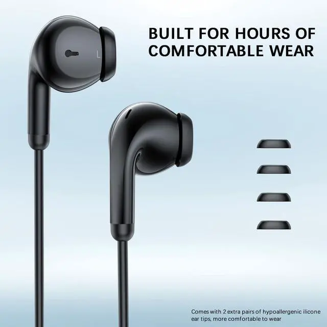 Alt view image 4 of 5 - 3.5mm Headphones Wired Earbuds with Microphone Noise Isolating Earphones HiFi Stereo Clear Call Volume Control Semi in-Ear Ear Buds for Moto G Power G Pure Samsung A14 S10 A12 Nintendo Switch Black