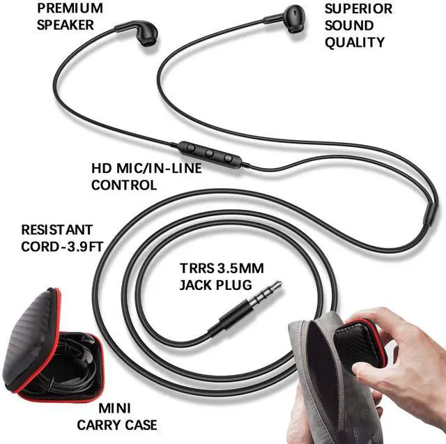 Alt view image 5 of 5 - 3.5mm Headphones Wired Earbuds with Microphone Noise Isolating Earphones HiFi Stereo Clear Call Volume Control Semi in-Ear Ear Buds for Moto G Power G Pure Samsung A14 S10 A12 Nintendo Switch Black