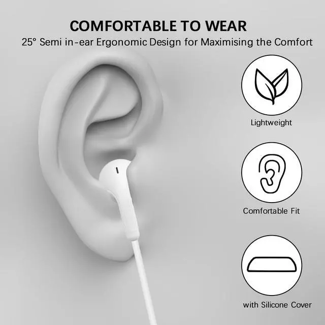 Alt view image 3 of 5 - 3.5mm Headphones Wired Earbuds with Microphone Noise Isolating Earphones HiFi Stereo Clear Call Volume Control Semi in-Ear Ear Buds for Moto G Power G Pure Samsung A14 S10 A12 Nintendo Switch White