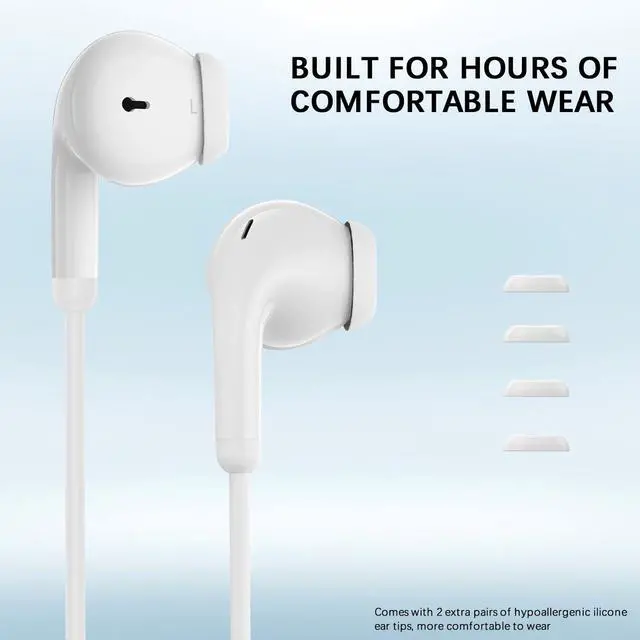 Alt view image 4 of 5 - 3.5mm Headphones Wired Earbuds with Microphone Noise Isolating Earphones HiFi Stereo Clear Call Volume Control Semi in-Ear Ear Buds for Moto G Power G Pure Samsung A14 S10 A12 Nintendo Switch White