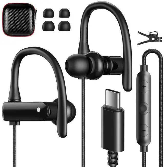 Main image of USB C Headphones Over Ear Hooks for iPhone 15 Pro Max Plus, Wrap Around Ear Buds with Loops Mic Type C Earphones Running Sport Wired Earbuds for Samsung Galaxy A35 S24 Ultra S23 Fe S22 Pixel 8 Pro 7 A