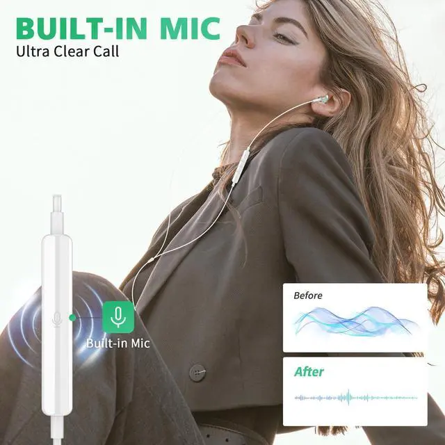 Alt view image 4 of 5 - USB C Headphones for iPhone 15 Pro Max Plus iPad, Type C Earphones Noise Isolating with Mic Stereo Volume Control Android Wired Earbuds for Samsung S24 Ultra S23 Fe S22 A53 Flip 5 Pixel 8 7 Pro 6 A
