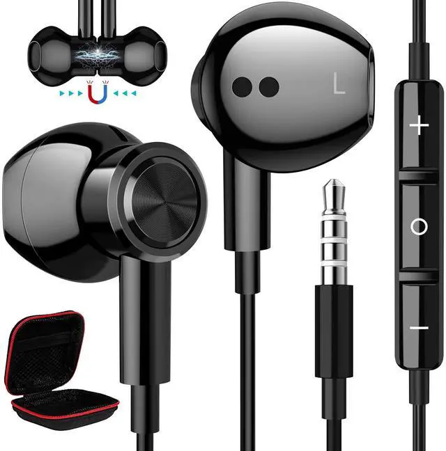 Main image of 3.5mm Headphones Wired Earbuds with Microphone Noise Canceling Earphone HiFi Stereo Clear Magnetic Semi Plug in Ear Buds for Samsung A25 A15 A03s S10 A12 Note 9 Moto Nintendo Switch Kindle MP3 Black