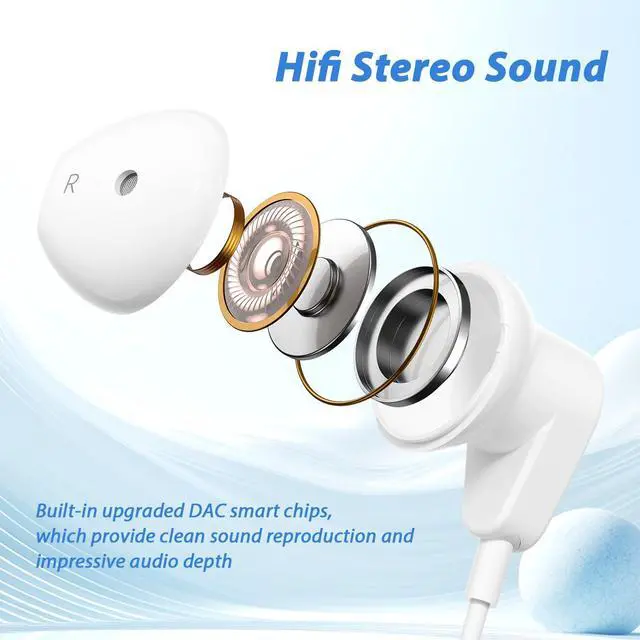 Alt view image 2 of 5 - 3.5mm Headphones Wired Earphones for Samsung Galaxy A25 A15 A12 A13 A03s A14 A23 A71, Noise Canceling Wired Earbuds with Microphone Song Skip Ear Bud Corded for Moto G Power Pure Pixel 5a 4a PC, White