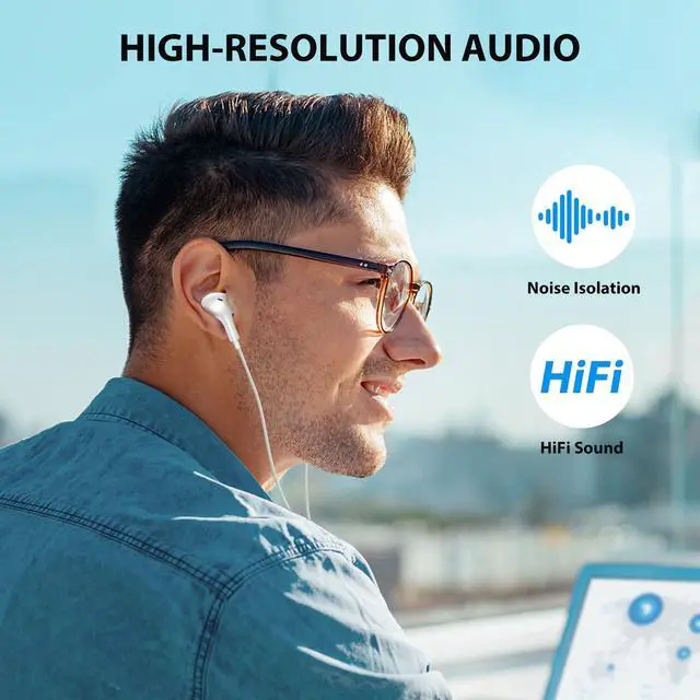 Alt view image 2 of 5 - Wired Earbuds Noise Canceling for Chromebook PC School, 3.5mm Headphones Ear Buds Wired with Mic Magnet Stereo Plug in Earphones Cord for Galaxy A25 A15 A12 A03s S10 Moto Switch Laptop Computer, White