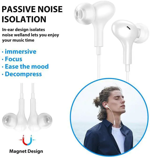 Alt view image 5 of 5 - Wired Earbuds Noise Canceling for Chromebook PC School, 3.5mm Headphones Ear Buds Wired with Mic Magnet Stereo Plug in Earphones Cord for Galaxy A25 A15 A12 A03s S10 Moto Switch Laptop Computer, White