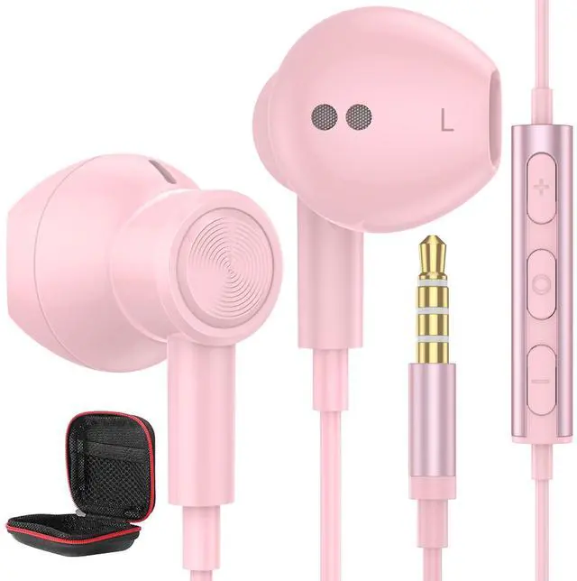Main image of Wired Headphones for Samsung, Wired Earphones with Mic HiFi Stereo Volume Control Magnetic Wired Earbud for iPhone, Pink