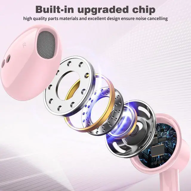 Alt view image 4 of 5 - Wired Headphones for Samsung, Wired Earphones with Mic HiFi Stereo Volume Control Magnetic Wired Earbud for iPhone, Pink