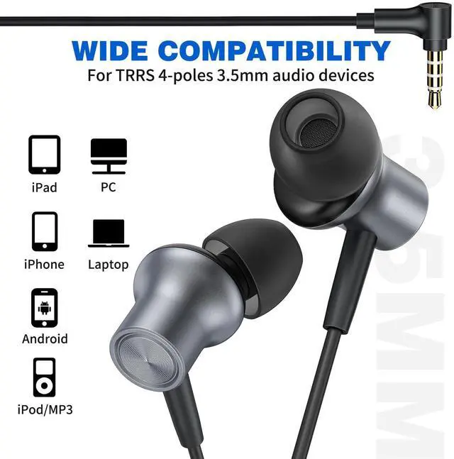 Alt view image 3 of 5 - Wired Headphones Earphones for Laptop PC Chromebook Noise Cancelling Ear Buds with 3.5mm Plug in Audio Jack Microphone HiFi Stereo Clear Call for Kindle Fire Nintendo Switch MP3 Android