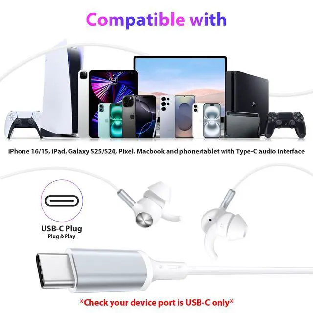 Alt view image 3 of 5 - APETOO Wired Ear Buds Sports USB-C Headphones with Anti Fall/Hurt Wingtips, Hands-Free Call, Pure Stereo & Deep Bass, Sweatproof & Comfortable in-Ear Headset for iPhone 16/Small Ear/Running/Women/Kid