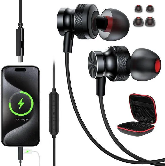 Alt view image 2 of 5 - 2-Pack USB C Headphones for iPhone 15 15 Plus Pro Max Samsung S24 S23 S22 S21 Pixel 8 7 6 OnePlus 10 Pro