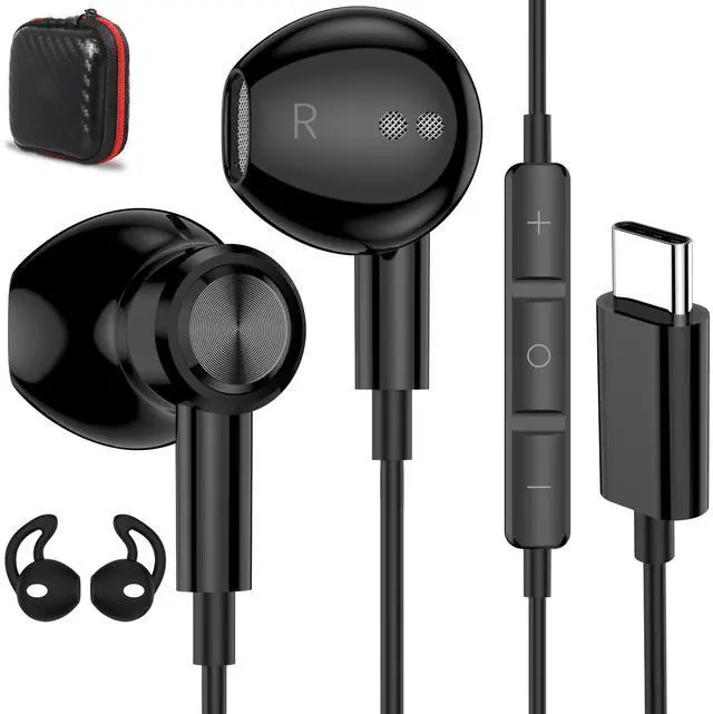 Main image of Headphones for Galaxy S25 Ultra/iPhone 16 Pro Type C Earphones with Microphone Volume Control - HiFi Stereo Plug-in Wired Ear Buds with Wing Covers for iPad, Samsung S24/S23/S22/S21/S20 Ultra