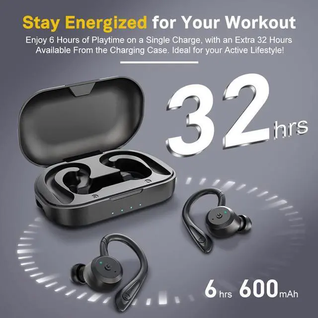 Alt view image 4 of 5 - APEKX Bluetooth Headphones True Wireless Earbuds with Charging Case IPX7 Waterproof Stereo Sound Earphones Built-in Mic in-Ear Headsets for Sport Running Black