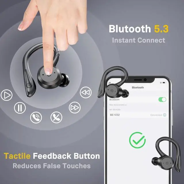 Alt view image 5 of 5 - APEKX Bluetooth Headphones True Wireless Earbuds with Charging Case IPX7 Waterproof Stereo Sound Earphones Built-in Mic in-Ear Headsets for Sport Running Black