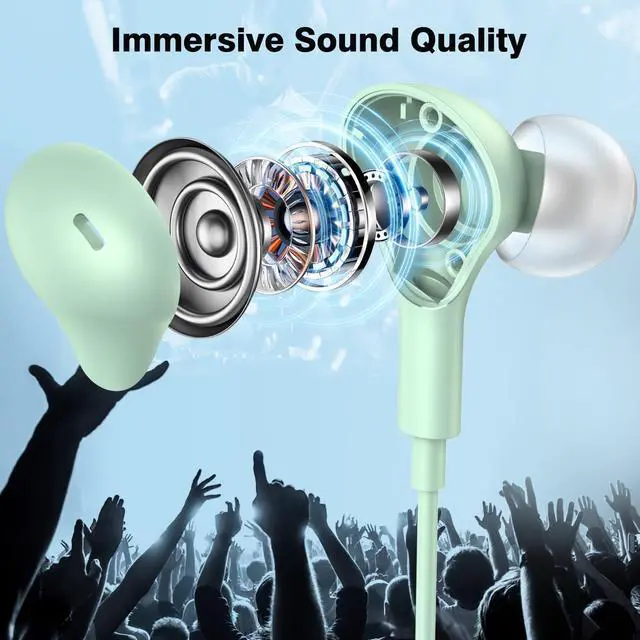 Alt view image 2 of 5 - 2-Pack USB C Headphones Green for iPhone 15/15 Plus/ 15 Pro/ 15 Pro Max, Samsung Galaxy S24 S23 S22 S21 S20 A53 Flip Fold