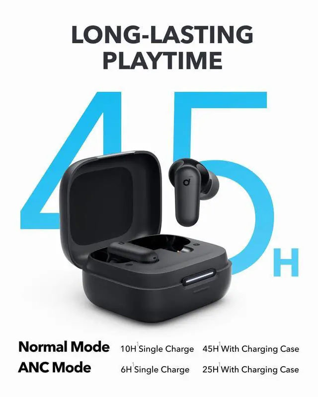 Alt view image 4 of 5 - Soundcore P30i by Anker Noise Cancelling Earbuds, Strong and Smart Noise Cancelling, Powerful Bass, 45H Playtime, 2-in-1 Case and Phone Stand, IP54, Wireless Earbuds, Bluetooth 5.4 (Black)