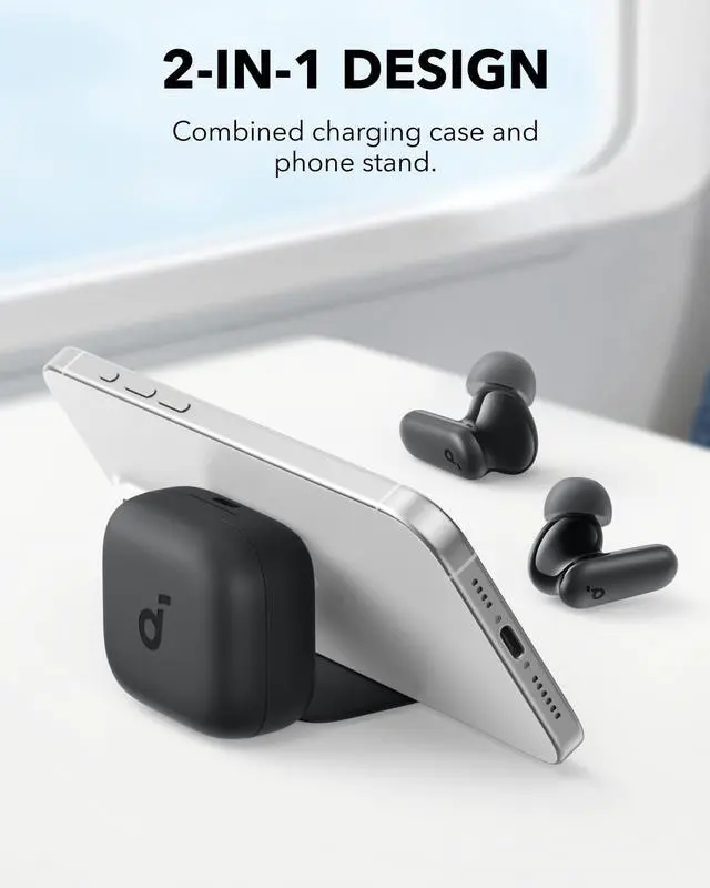 Alt view image 5 of 5 - Soundcore P30i by Anker Noise Cancelling Earbuds, Strong and Smart Noise Cancelling, Powerful Bass, 45H Playtime, 2-in-1 Case and Phone Stand, IP54, Wireless Earbuds, Bluetooth 5.4 (Black)