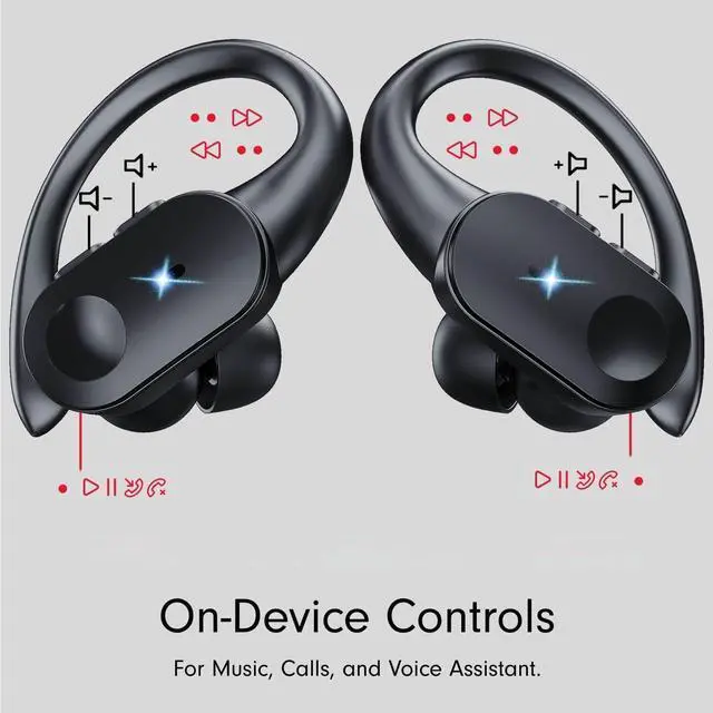 Alt view image 5 of 5 - Bluetooth Headphones with Wireless Charging, Wireless Earbuds 80Hrs Playback Sport Ear Buds with Earhook LED Display Charging Case IPX7 Waterproof Earbud Deep Bass Running Earphones for iOS Android