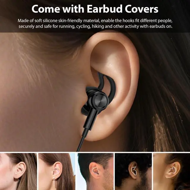 Alt view image 3 of 5 - Headphones for Galaxy S25 Ultra/iPhone 16 Pro Type C Earphones with Microphone Volume Control - HiFi Stereo Plug-in Wired Ear Buds with Wing Covers for iPad, Samsung S24/S23/S22/S21/S20 Ultra