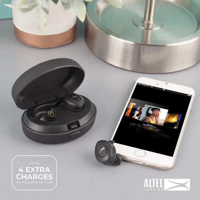 Alt view image 4 of 5 - Altec Lansing True Evo+ Truly Wireless Earphones, 4 Hours of Battery Life, Receive Up to 4 Charges on The Go, Access Siri or Google Voice Assistant via Bluetooth Through Your Smartphone, MZX659-BLK