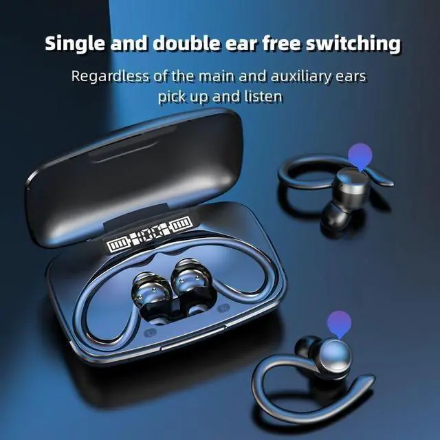 Alt view image 4 of 5 - AGKG123 Bluetooth Headphones Wireless Earbuds 80Hrs Playback Sport Ear Buds with Earhook LED Display Charging Case IPX5 Waterproof Earbud Deep Bass Running Earphones for iOS Android Cellphone,Black