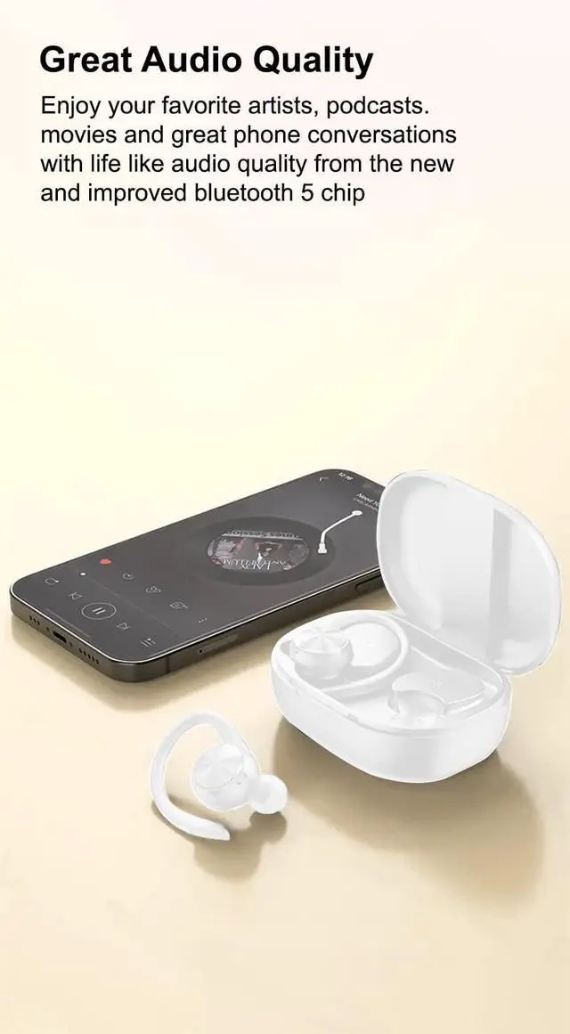 Alt view image 2 of 5 - Acuvar Bluetooth Headphones - Earbuds with Ear Hooks | Sport Earbuds Wireless Earbuds for iPhone Bluetooth Headphones Noise Canceling with Smart Charging Case (White)