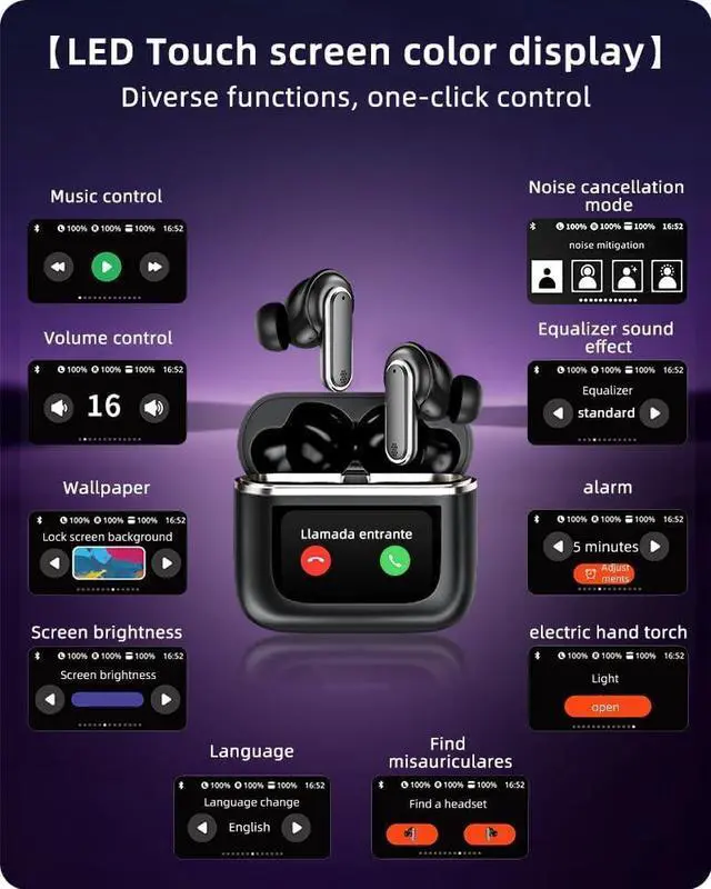 Alt view image 2 of 5 - Acuvar Wireless Earbuds Bluetooth Headphones with LED Display, Stereo in Ear Noise Canceling Waterproof USB-C Headphones with Mic for iPhone Android iOS (Black)