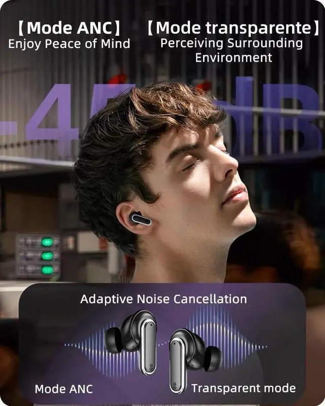 Alt view image 3 of 5 - Acuvar Wireless Earbuds Bluetooth Headphones with LED Display, Stereo in Ear Noise Canceling Waterproof USB-C Headphones with Mic for iPhone Android iOS (Black)