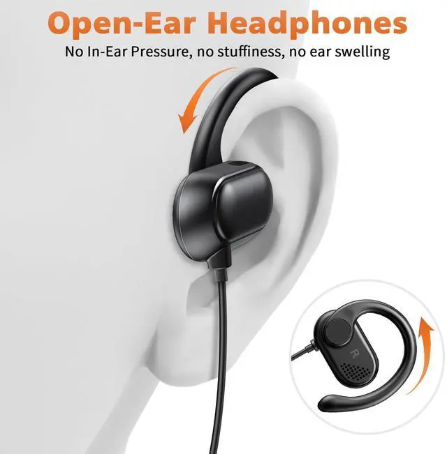 Alt view image 2 of 5 - USB C Earbuds Over Ear Headphones for iPhone 16 Plus Samsung Z Flip Fold 6 A35 S24 Ultra S23 Pixel 8 7 Open Ear Headset Wired Type USB-C Sport Earphone with Microphone Volume Control Rotatable Earhook