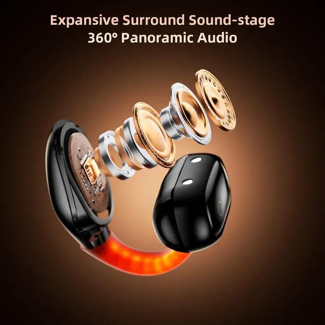 Alt view image 3 of 5 - Clip-On Earbuds Open Ear Wireless Bluetooth 5.3 Bone Conduction Headphones for iPhone 16 15 Pro 14 Plus 13 XR iPad 10th Sports Headset for Samsung S21 S25 S24 S23 S22 Built-in Mic Earphones Black