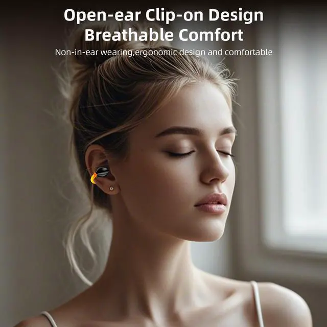 Alt view image 2 of 5 - Clip-On Earbuds Open Ear Wireless Bluetooth 5.3 Bone Conduction Headphones for iPhone 16 15 Pro 14 Plus 13 XR iPad 10th Sports Headset for Samsung S21 S25 S24 S23 S22 Built-in Mic Earphones Black