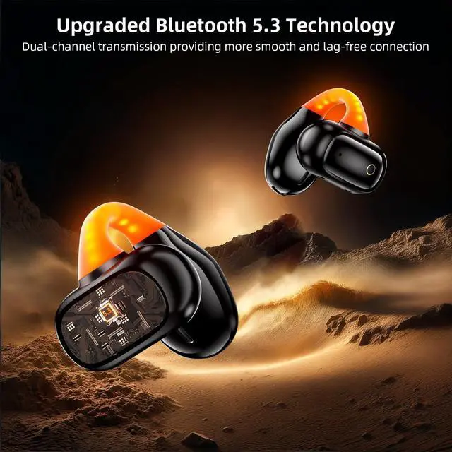 Alt view image 4 of 5 - Clip-On Earbuds Open Ear Wireless Bluetooth 5.3 Bone Conduction Headphones for iPhone 16 15 Pro 14 Plus 13 XR iPad 10th Sports Headset for Samsung S21 S25 S24 S23 S22 Built-in Mic Earphones Black