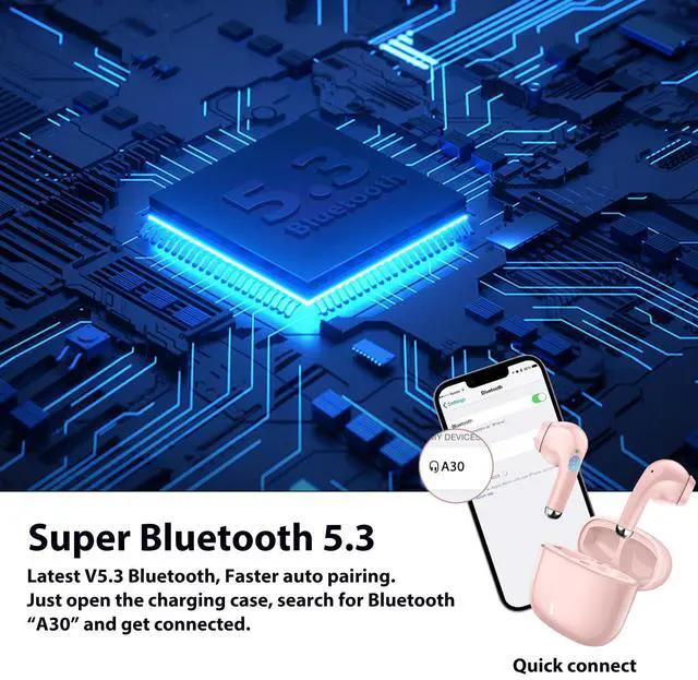 Alt view image 5 of 5 - Wireless Earbuds for iPhone 16 15 Pro 14 Plus 13 XR iPad 10th Bluetooth 5.3 Headphones for Samsung Note 20 Ultra S21 S25 S24 S23 S22 HiFi Stereo Sound Earphones with Mic Noise Cancelling Headset Pink