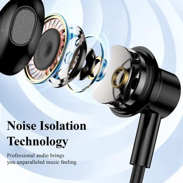 Alt view image 2 of 5 - USB C Headphones USB Type-C Earbuds for iPad 10th Generation iPhone 16 15 Samsung Note 20 Ultra S21 S25 S23 S24 Wired Earphones with Microphone Volume Control Noise Isolating HiFi Stereo Headset Black