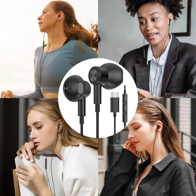 Alt view image 3 of 5 - USB C Headphones USB Type-C Earbuds for iPad 10th Generation iPhone 16 15 Samsung Note 20 Ultra S21 S25 S23 S24 Wired Earphones with Microphone Volume Control Noise Isolating HiFi Stereo Headset Black
