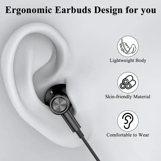 Alt view image 5 of 5 - USB C Headphones USB Type-C Earbuds for iPad 10th Generation iPhone 16 15 Samsung Note 20 Ultra S21 S25 S23 S24 Wired Earphones with Microphone Volume Control Noise Isolating HiFi Stereo Headset Black
