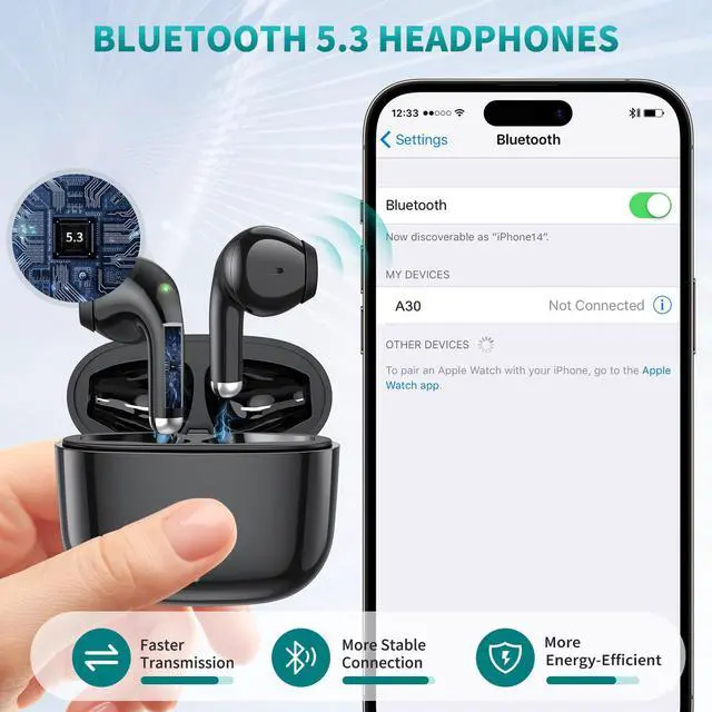 Alt view image 3 of 5 - ACAGET Wireless Headphone for Samsung Galaxy S24 Ultra S25 S23 FE S22 S21 Plus Bluetooth 5.3 Earbuds Noise Canceling Earphones for iPhone 16 15 Pro Max 14 13 12 HiFi Stereo Earphone for Galaxy Z Flip