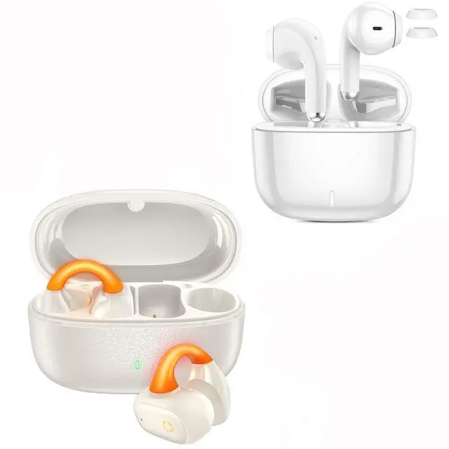 Main image of ACAGET Clip-on Open Ear Wireless Earbuds + in-Ear Wireless Headphones, Over Ear Bluetooth Earphones with Night Run LED-Light, Bluetooth 5.3 Headset Secure Fit for Small Ear, Hif Stereo Sound, White