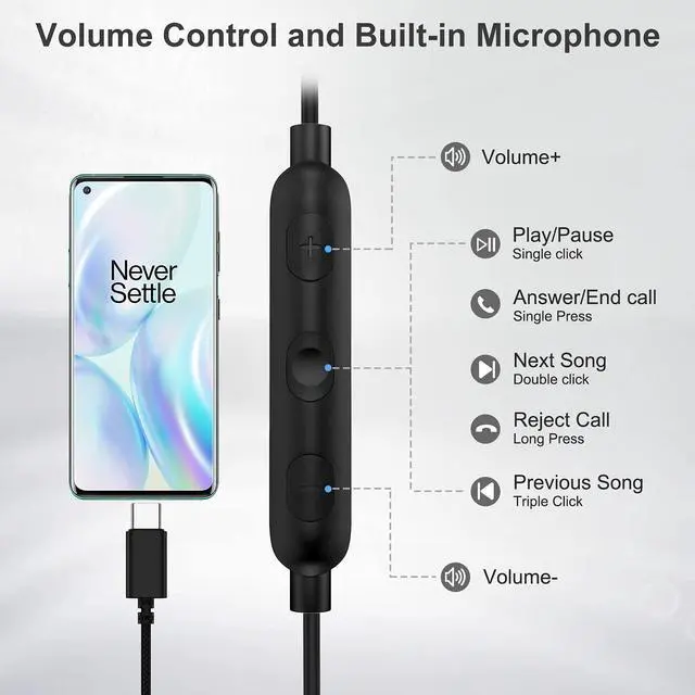 Alt view image 5 of 5 - 2 Pack USB C Earbuds for Samsung Galaxy S25 Ultra S24 S23 FE S22 S21 Plus in Ear Noise Canceling HiFi Stereo Android Headphones Nylon Braided Wired Earphones with Mic Headset for iPhone 16 15 Pro Max